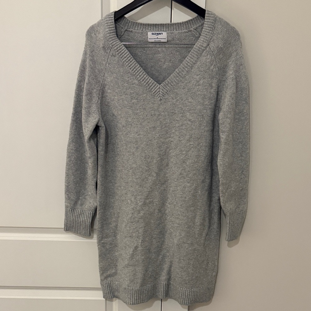 Old Navy- Heather Gray V-Neck Sweater Dress Sz M